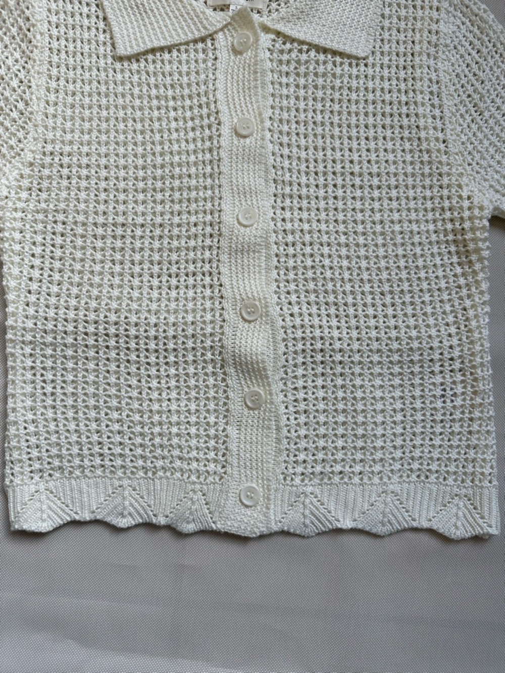 No Comment White Crochet Knit Stretch Button-Up Cardigan Top Size S - Picture 13 of 16